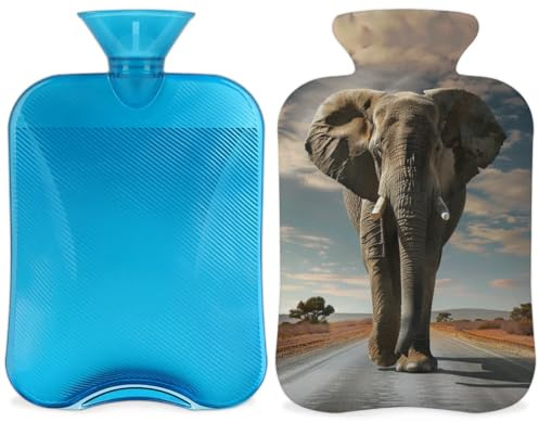 Elephant Hot Water Bottle with Cover, Animal Elephant 2L Hot Water Bag for Pain Relief, Neck and Shoulder, Hand Feet Warmer