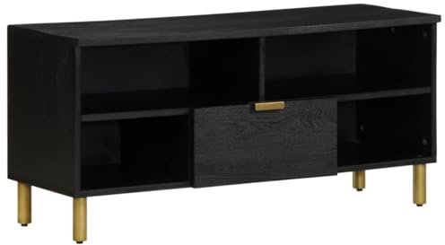 vidaXL Black TV Cabinet Stand/Hifi Media Unit - Engineered Wood & Mango Wood - 100x33x46 cm - Living Room/Bedroom/Kitchen Furniture - Modern Industrial Design with Ample Storage