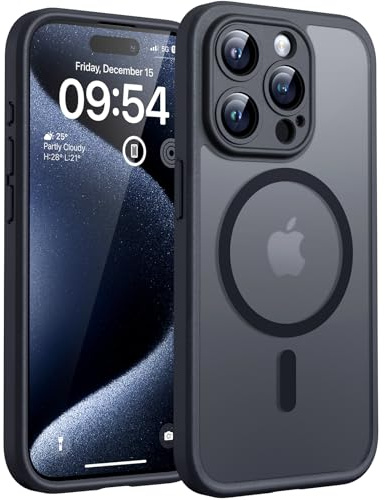 TOCOL für iPhone 15 Pro Hülle 6,1 Zoll, Kompatibel mit MagSafe, Vollständiger Kameraschutz, Eingebauter Magnetring, Stoßfest Kratzfest Transluzente Matt Handyhülle für iPhone 15 Pro Case, Schwarz