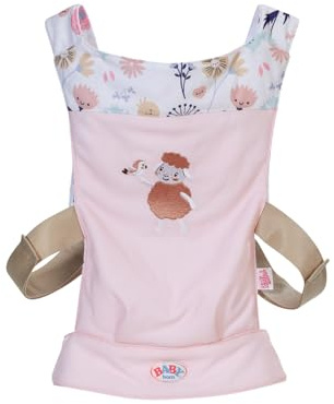 BABY born Babytrage - Puppentrage für Kinder mit 2 Blickrichtungen & verstellbarem Gurt - Rosa Trage mit Blumendetails - Puppenzubehör für alle Puppen der Größe 36 cm & 43 cm