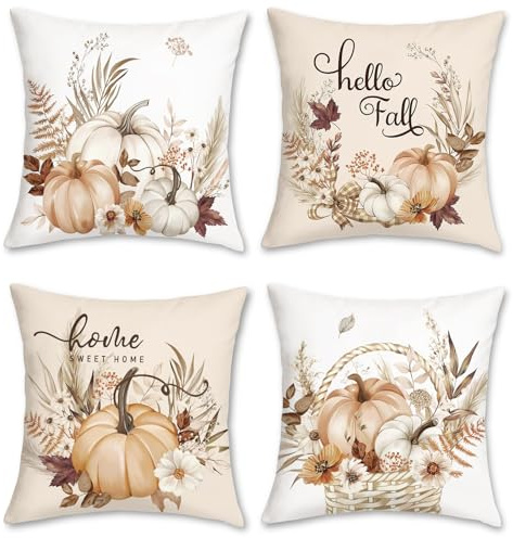 Bonhause Hello Fall Pumpkin Throw Pillow Covers 18 x 18 Inch Bohemia Autumn