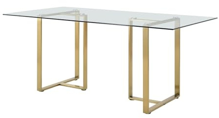 PASCAL MORABITO-Table à Manger 6 Personnes en Verre trempé et Acier Inoxydable - Transparent et doré - NILESA II de