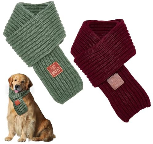 FINGERINSPIRE 2 st polyester hund stickad halsduk, 940 x 90 x 2 mm röd och grön varm stickad jul vinter högtid dekoration halsduk husdjur kostym tillbehör för små medelstora hundar