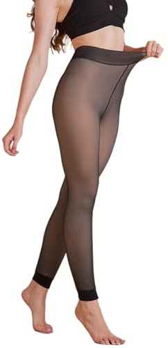 XiinxiGo Medias Térmicas Mujer con Interior de Forro Polar Medias Reductoras Transparentes Falsas Invierno Mallas Alto Cintura sin Pies Leggings Pantimedias Leotardos,Negro,XL