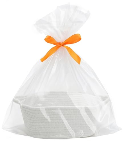 Zatixbu Cestas para Regalo Vacía, Algodón Cesta Regalo con Bolsas de Regalo Y Cintas, Blanco Hamper Gift Basket para Baby Shower Cumpleaños Boda