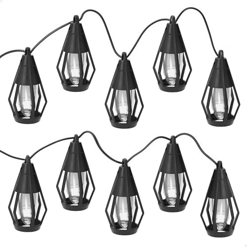 AKTIVE Tira Luces LED Exterior jardín, 7 Metros, 10 Bombillas solares, Farolillos 5,5x11,5 cm, Luz cálida, 15 lúmenes, Autonomía de 8 Horas, Visibilidad 10 Metros, Panel Solar (61160)