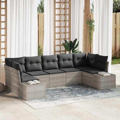 kithwjll Juego de 7 sofás de jardín de ratán gris claro, conjunto de asientos modulares con cojines para exteriores, esquina y bancos centrales para terraza, jardín, balcón, zona de salón para