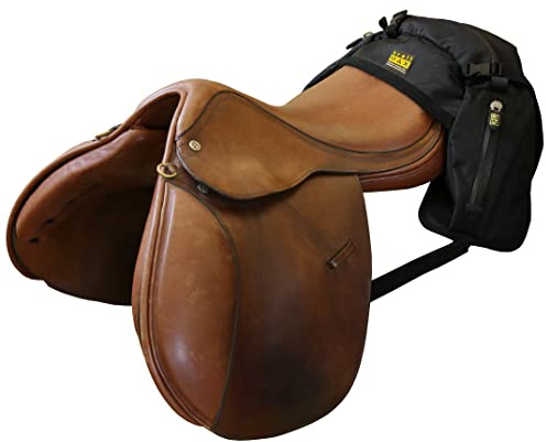 TrailMax English & Endurance Horse Saddle Bag; Horse Cantle Bag for English & Endurance Saddles w/ 3 Compartments & Quick Release Compression Straps; Rear English & Endurance Horse Saddle Bag; Black
