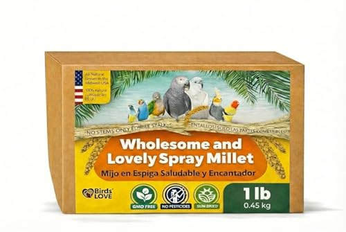 Birds LOVE 1 lb Wholesome Spray Millet for Birds – USA Grown, Natural Sun-Dried Millet Sprays –Thick Clusters Bird Treat for Parakeets, Budgies, Cockatiels, Conures, Finches & Parrots