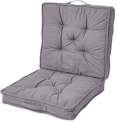 HOMESCAPES Grey Travel Booster Cushion Large Firm 50cm Square Seat Pad and Backrest Luxury Thick Soft Charcoal Grey Cotton Supportive Car Cushion For The Elderly, Post-Operative and Lumbar Support