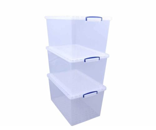Really Useful Box Nestable Plastic Storage 83 Litre Clear (Pack of 3)