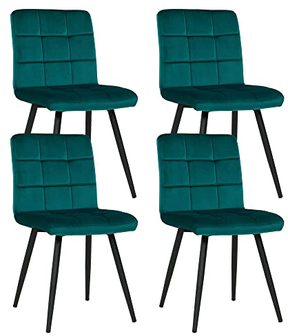 Duhome Esszimmerstühle 4er Set Küchenstuhl Wohnzimmerstuhl Samtstuhl mit Rückenlehne, Gestell aus Metall Polsterstuhl Design, Tinte grün