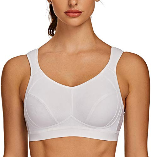 AGONVIN Sports Bras for Women High Impact Plus Size Support Wirefree Running Control White 36G