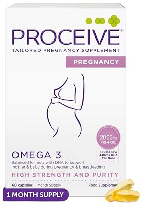 Proceive® Pregnancy Omega 3 High Strength & Pure Fish Oil Capsules for Women, Prenatal DHA & EPA Supplement for Pregnancy and Breastfeeding Mums, 2000mg Omega 3 Supplement, 1 Month Supply, 60 Capsules