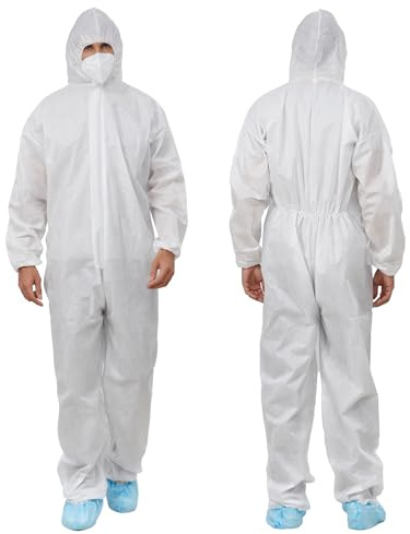 Greenour Hazmat Suits Pack of 12 Disposable Coveralls with Hood Breathable White SMS Painters Suit (2X-Large)