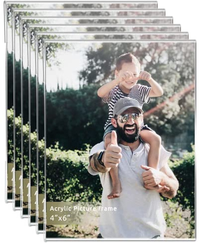 DZZ Clear Acrylic Photo Picture Frames Display Picture,Wall Mounting Clear for Home,School,office,-Vertical, 4x6, Set of 6