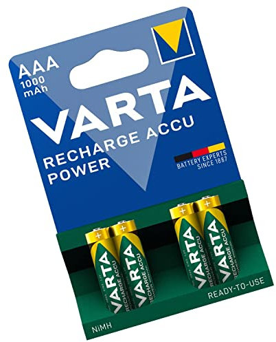 Baterías Recargables Varta HR03 - Pack de 4 Pilas Recargables AAA 1000 mAh