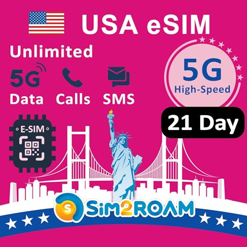 USA Prepaid eSIM-kort (Använd T-Mobile-nätverk)|Obegränsad 5G/4G internetdata i USA(Hawaii ingår)+5GB 5G/4G-data i Kanada och Mexiko|Obegränsade samtal och sms mellan USA, CA och MX|Refillable(21Days)