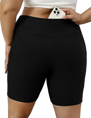 Tournesol Women's Plus Size Swim Shorts High Waisted Bathing Suit Bottoms Swimsuit Tankini Board Shorts with Pocket Black
