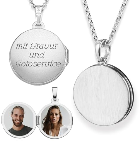 Medaillon rund zum Öffnen für Bilder Silber 925 | Kette Damen Medallion mit Bild | Amulett Anhänger mit Foto personalisiert | Halskette mit Gravur | Schmuck Geschenk zur Erinnerung