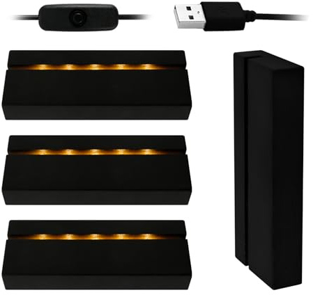JOJOCY Base in legno per esposizione con luci a LED, colore caldo, rettangolare, illuminata, supporto per lastra acrilica di 3 mm di spessore, lastra di vetro in resina artistica (nero, 4)