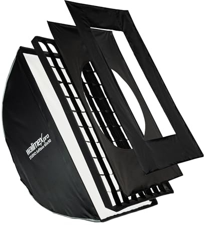 Walimex pro Studio Softbox 60x90cm, um 360° drehbar, einfacher Aufbau dank Schirmfunktion, inkl. Grid, Masken, Bowens Adapter und Transporttasche, ideal für Produkt- und Peoplefotografie