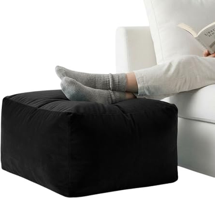 Kosiproducts Velvet Beanbag Ottoman Rectangle Footstool Pouf Chair Pouffe Soft Plush Feel (Black 80x60x40)