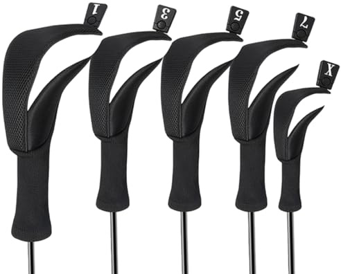 Fundas para Cabezas de Palos de Golf de Madera,Cubiertas para Cabezas de Palos de Golf - Funda híbrida para Cabeza de Golf de Cuello Largo, 5 Piezas, Fundas Protectoras para Palos a Prueba de Polvo -