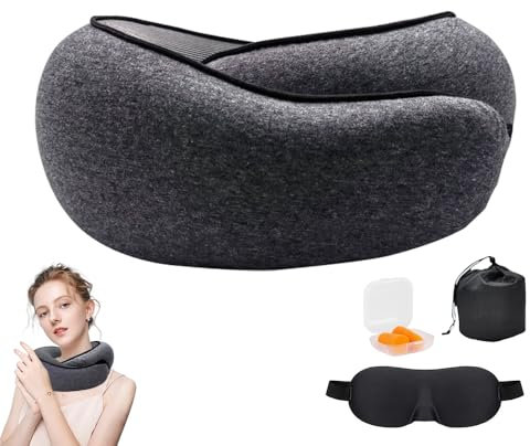 Rppiup Nackenkissen Flugzeug, Memory Foam Reisekissen, Orthopädisches Nackenhörnchen, Nackenkissen Reise mit Schlafmaske, Ergonomisch Gestaltetes Reisekissen Nackenstützkissen für Flugzeug,Auto,Büro
