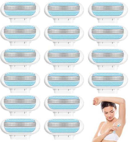 WANDGU Venus Smooth Ersatzklingen Damenrasierer: 16er-Pack Rasierklingen für Rasierer Damen, Ersatzklingen für Damenrasierer, Länger Anhaltende Glatte Rasur für Frauen, Nachfüllpackung(Blau)