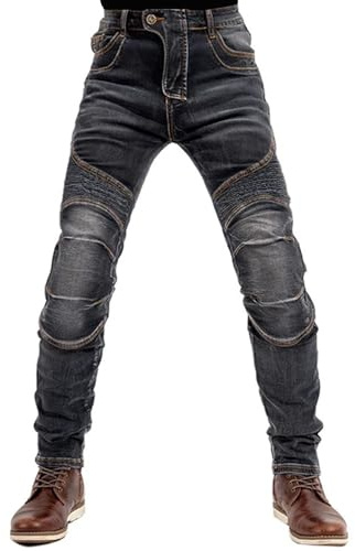 Motorcycle Pants Motorcycle & Casual Jeans Comfy Regular Jeans Relaxed Fit Pants All Seasons for Men (US, Waist, 36, Regular, Black)