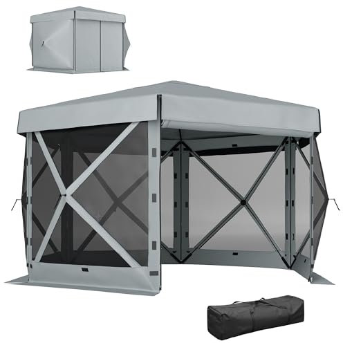 Outsunny Pavillon hexagonal env. 3,6x3m imperméable Pop-up Pavillon pliant avec 5 parties latérales Sac Tente de réception pliable UV 30+ résistant à l'hiver Tente de jardin pour camping jardin