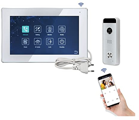 Trådlös videodörrklockakamera, 10 tum Tuya Video Intercom for hemmet Touch Screen Dörrtelefon Flerspråkig videodörrklocka med fjärråtkomstkontroll för hemsäkerhet(J-B6-M121BA)