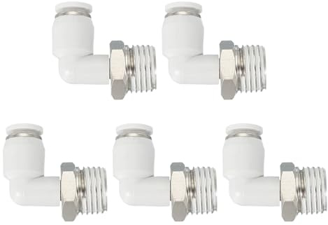 PATIKIL Push to Connect Fitting 1/4 PT Male Thread x 4mm Tube White 5Pack | Pneumatic Air Elbow Quick Connector,90 Degree Connect Tubing Elbow,Air Tube Fitting Pneumatic Quick Adapter