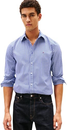 Tommy Hilfiger herr Flex Poplin Big Gingham Rf Shirt Mw0mw41713 L/S skjorta