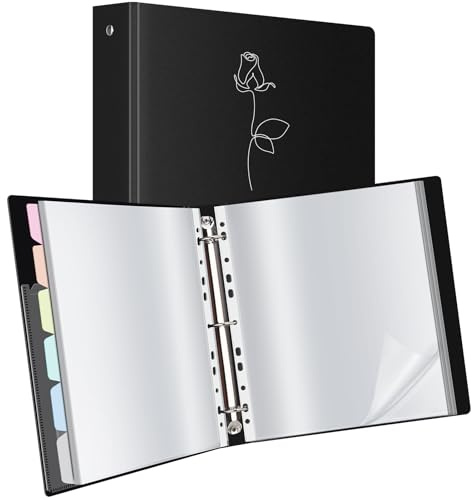 Uquelic Presentation Ring Binder, A4 Display Folder with 80 Punched Pockets and 6 Divider Pages, Display File Plastic Sleeves for Documents, Certificates, Receipts, Silver Rose Print