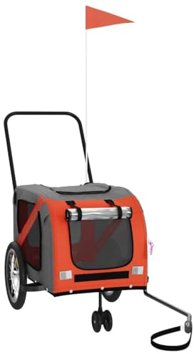 vidaXL Cykelvagn hund orange och grå oxfordtyg och järn, hjulvagn, hundsläp, cykel, cykelsläp