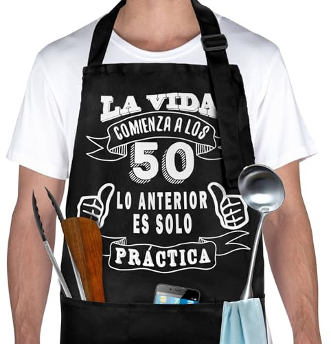 Kaempe Regalo 50 Años Hombre Mujer, Delantal Cocina Hombre Divertido Con 3 Bolsillos Delanteros, Regalo Cumpleaños Hombres,Mandiles De Cocina Ajustables Impermeable