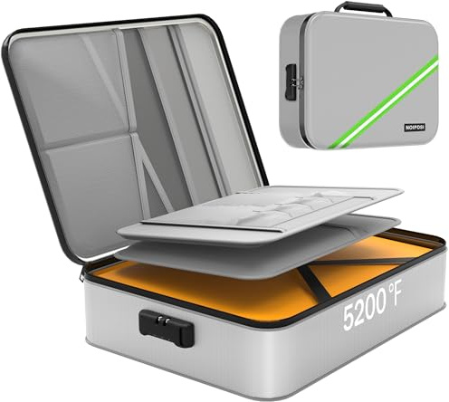 Noiposi 5200℉ Fireproof Document Storage Box(soft) with Lock for A4 | 8-layer Fire Water-Resistant Documents Bag Organiser Storage Pouch for Cash,Passports,Certificates | Home,travel