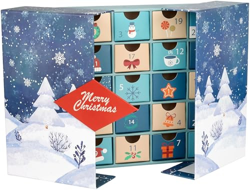 BRUBAKER Calendrier de l'Avent à Remplir - Calendrier de Noël DIY à Déplier avec 24 Portières pour Coupons, Bonbons et autres Surprises - 27 cm en Carton - Bleu