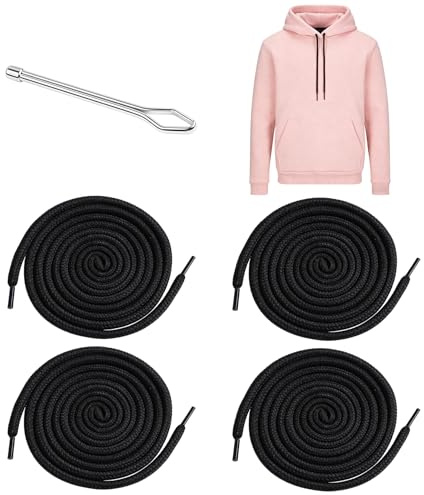 PIANKEKE 10 Pcs Cordón para Pantalones de Jogging, 160 cm cordones para pantalon, cordón para sudadera con capucha y pantalones de jogging, negro, con 2 ayudas para enhebrar