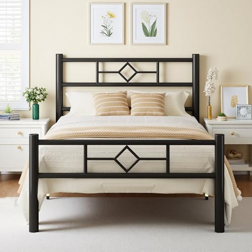 FEONASE 3Ft Metal Single Bed Frame with Headboard & Footboard, Single Bed Frame with Solid Metal Slat Support, Under-bed Storage, Easy Assembly, Black