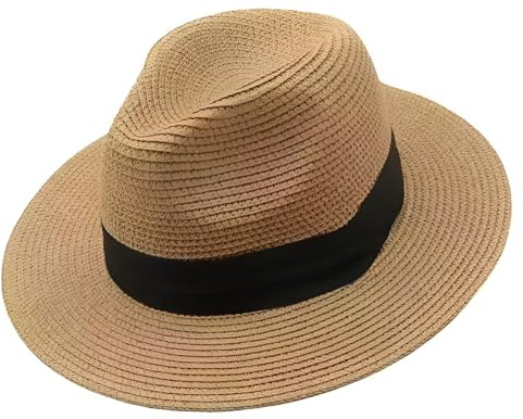 Komonee Classic Natural Panama Fedora Straw Sun Hat for Men and Women - Elegant Summer Beach Hat for Sailing and Boating - Lightweight Breathable Paper Straw Sun Protection for Travel and Vacation