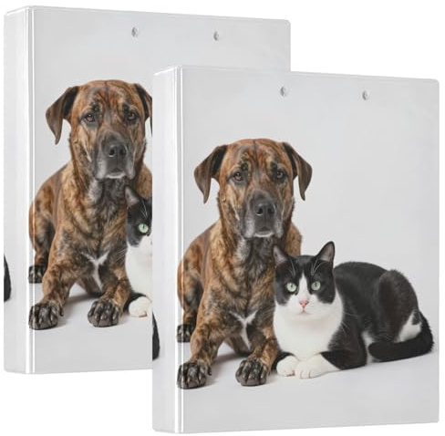 3 ringade 2 st pärm 1-1/2 tum pärm med innerfickor 1/2-pack pärm för studenter 200 ark – strimmig blandad ras hund smoking kattvänner