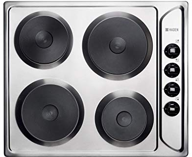 Haden Stainless Steel Electric Hob with 4x Solid Plates - Easy Clean Surface, 2x 145mm & 2x 180mm, Precision Heat Control, Safety Indicator Light, Compact Design