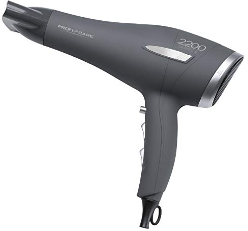 Profi Care Haartrockner mit 3 Leistungsstufen, Aufhängeöse, Haartrockner mit Cool Shot und Formdüse, 2 Gebläsestufen mit 2200W, inkl. 2 Ersatzfilter - PC-HT 3045 grau
