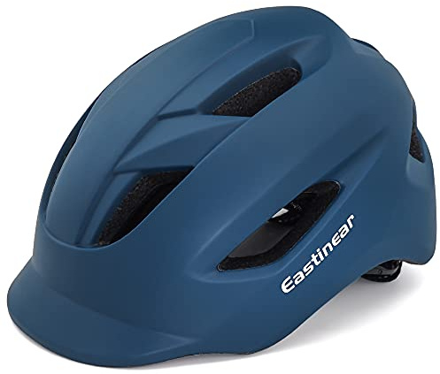 EASTINEAR Adults Bike Helmet for Men Women with LED Taillight Cycle Helmet for Urban Commuter with Sun Visor Cycling Mountain & Road Bicycle Helmets Adjustable Size M/L (Navy)