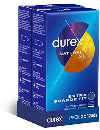 Durex Preservativos Originales Natural Plus Talla XL 12x2-24 condones Más Grandes