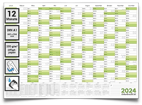 Kalenderoutlet DIN A1 abwischbarer Wandkalender 2026 gerollt 84,0x59,0 cm groß. Kalender Wandplaner ist feucht korrigierbar, Jahresplaner in deutscher Sprache