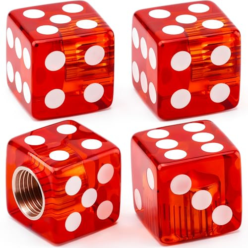 MEAJOO 4PCS Dice Shape Tire Valve Stem Caps, Universal Copper Core Dustproof Tire Valve Stem Covers for Cars, SUV, Trucks, Bikes, Motorcycles, Bicycles(Red)
